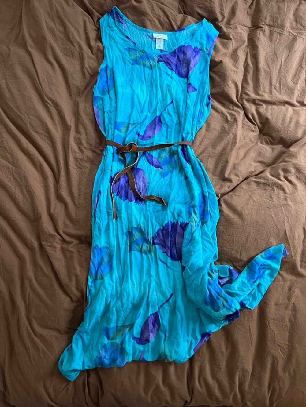 Roaman's Turquoise Maxi Dress with Purple Floral Print